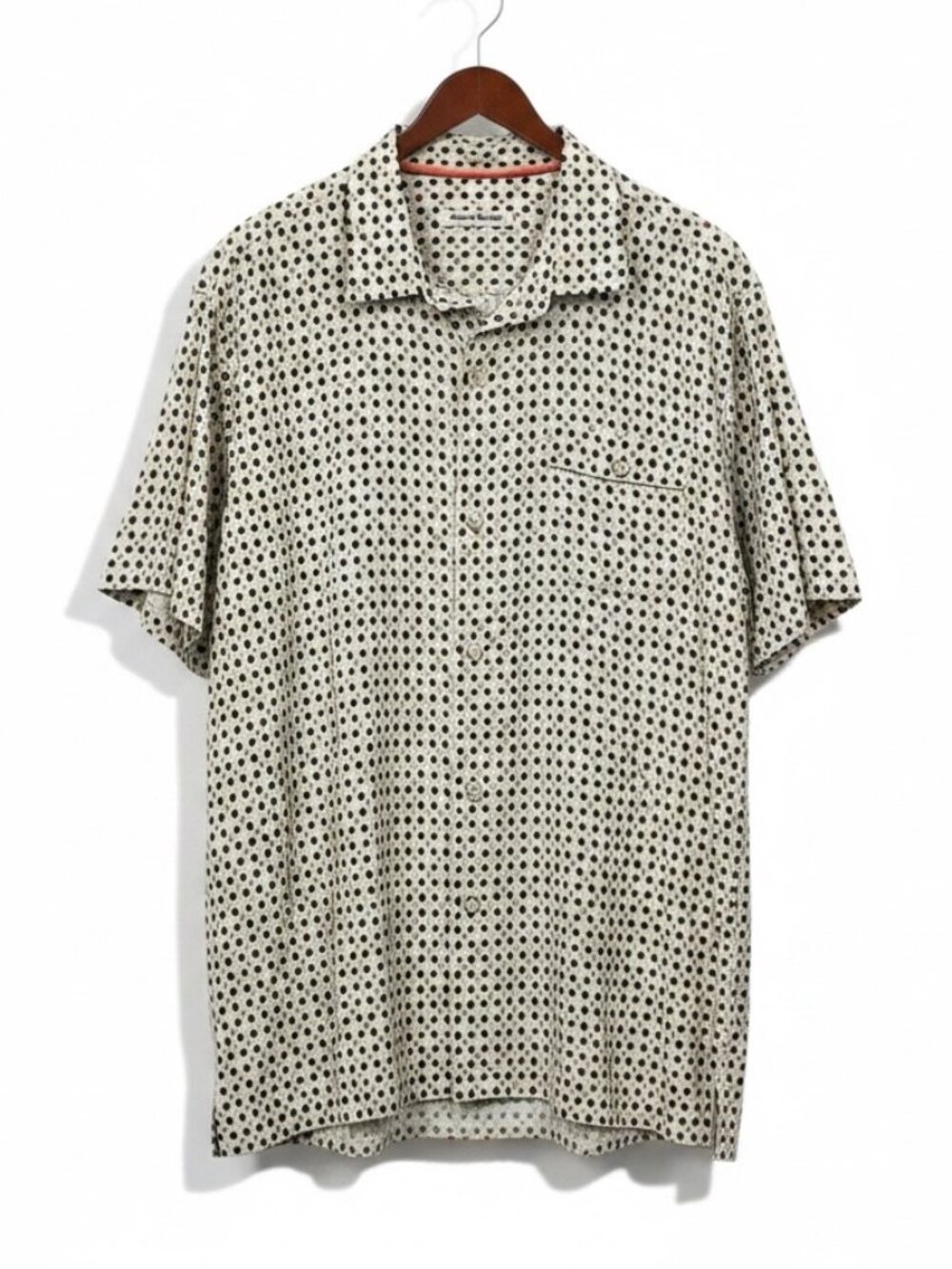 Tommy Bahama Mens XL 100% Silk Camp Shirt Beige Geometric Hawaiian Aloha